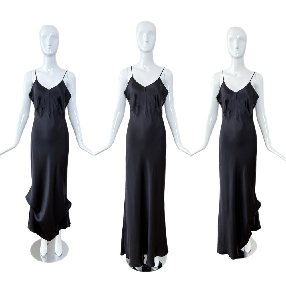 LES HABITUDES 90's Vintage Silk Black Slip Maxi Dress Gown
